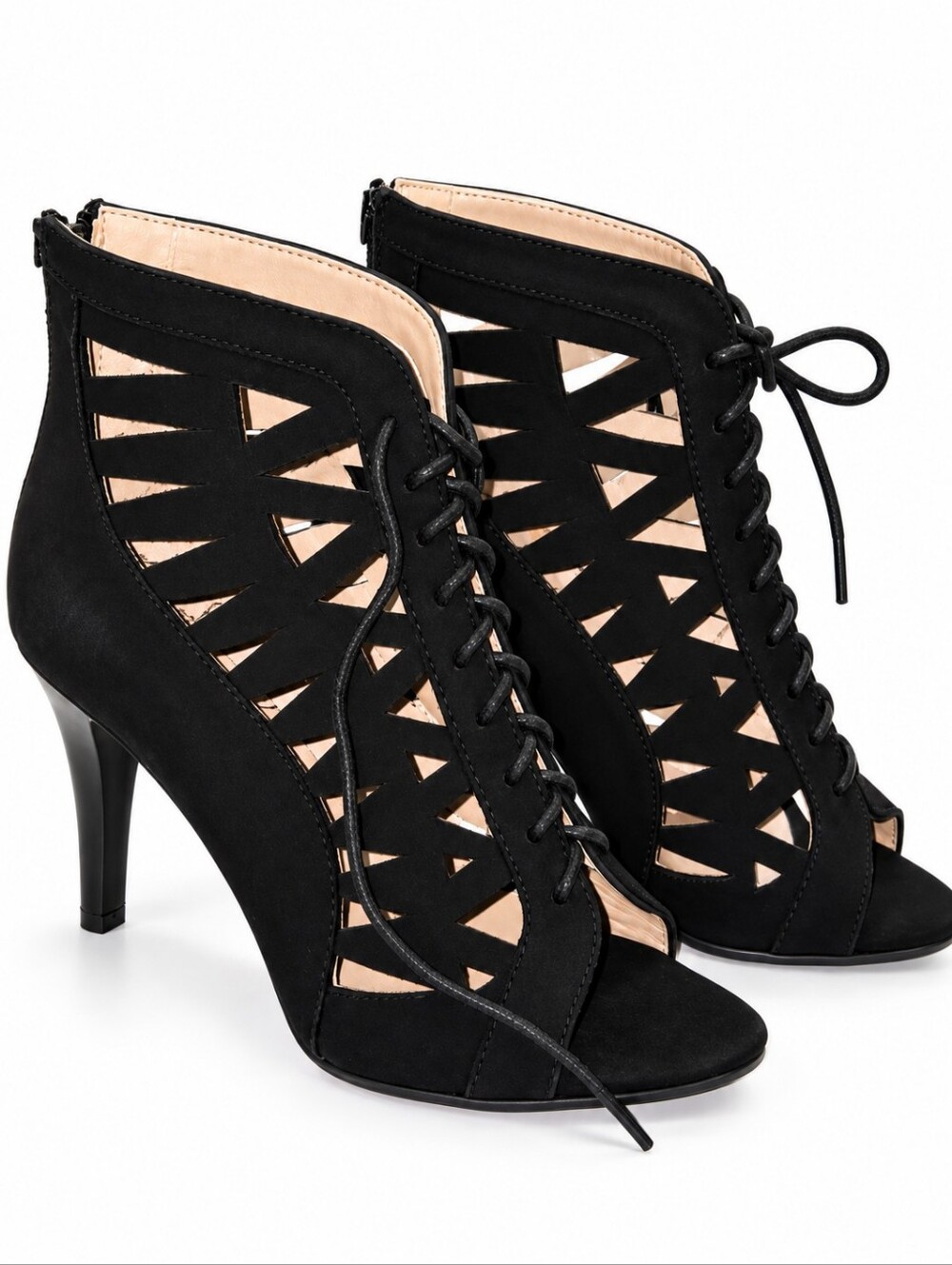 Avon Cushion Walk Black Cage Lace Up High Heel Sandals Size 8